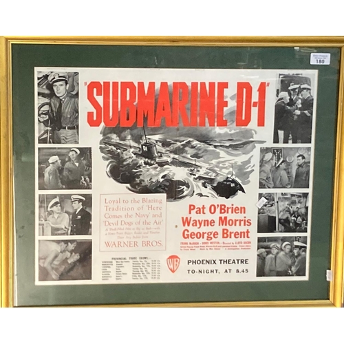 180 - Framed cinema poster, 'Submarine D-1' by Warner Brothers.  44x53cm approx.  Framed and glazed.   (B.... 