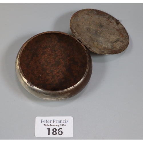 186 - German WW1 plated metal tobacco box of cushion form with iron Cross motif.   (B.P. 21% + VAT)