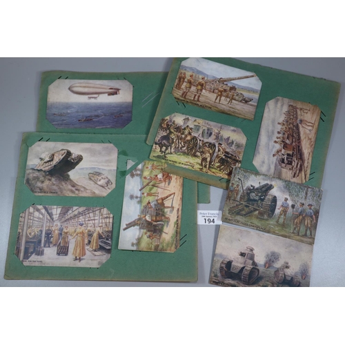 194 - Group of interesting coloured War Bond Campaign postcards depicting WWI scenes including: Whippet Ta... 