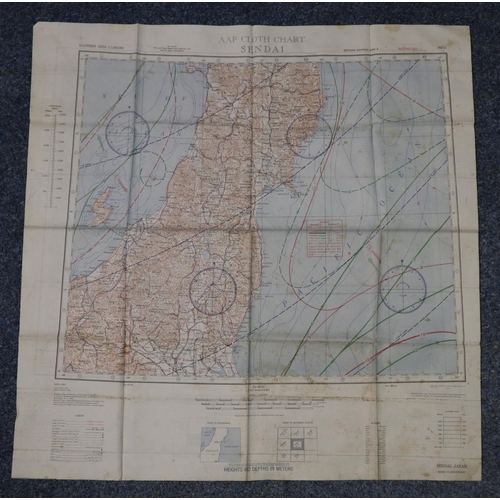 200 - Unusual AAF (Army Airforce) cloth double sided silk escape map, Sendai and Kanazawa, Japan.   (B.P. ... 