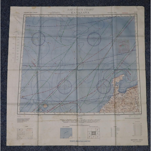 200 - Unusual AAF (Army Airforce) cloth double sided silk escape map, Sendai and Kanazawa, Japan.   (B.P. ... 