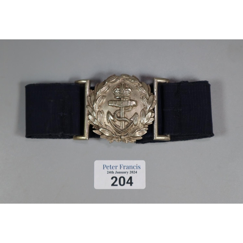 204 - Unusual Queen Alexander's Royal Naval Nursing Service nickel belt buckle with fabric belt.   (B.P. 2... 