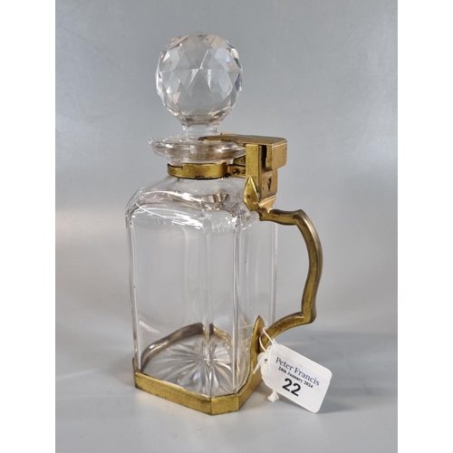22 - Early 20th century Betjemanns patent decanter and stopper with gilded frame and lock (missing key). ... 