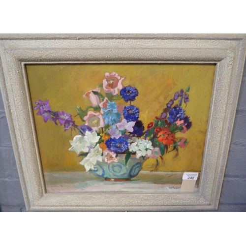242 - John Anthony Park RBA (British 1880 - 1962), 'Summer flowers', signed.  Oils on panel.  32x40cm appr...