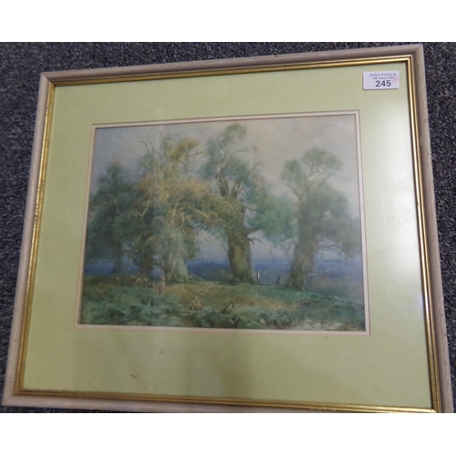 245 - Group of four British School watercolours to include: 'In Pakington Park, Warwickshire', a possibly ... 