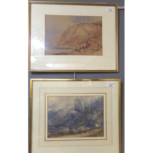 256 - Group of three British School watercolours, 19th century, to include: coastal study, lake scene with... 