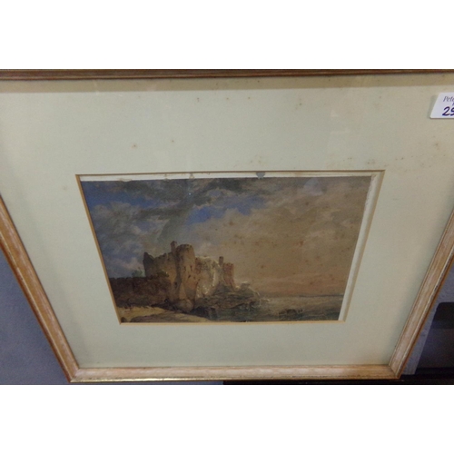 256 - Group of three British School watercolours, 19th century, to include: coastal study, lake scene with... 