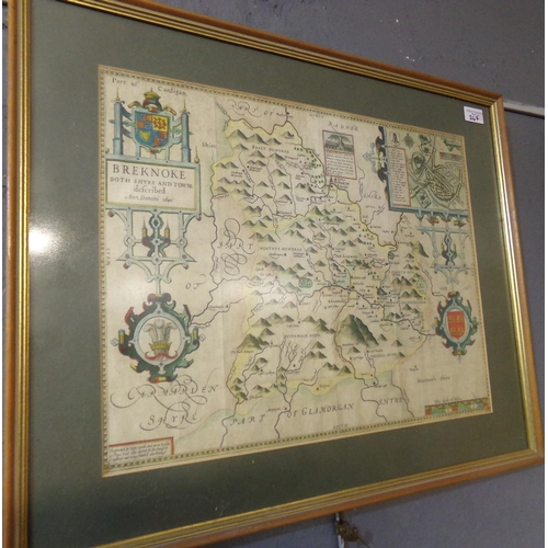 267 - John Speede, 'Breknoke', an original later coloured map, Framed and glazed, together with John Bleau... 