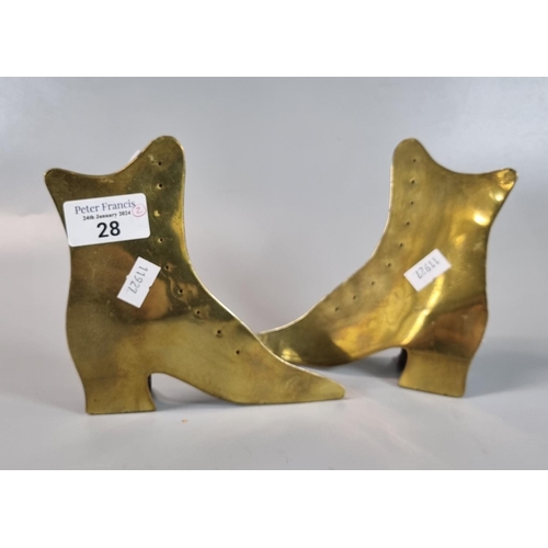 28 - Pair of two dimensional brass Victorian design ladies boots.  (B.P. 21% + VAT)