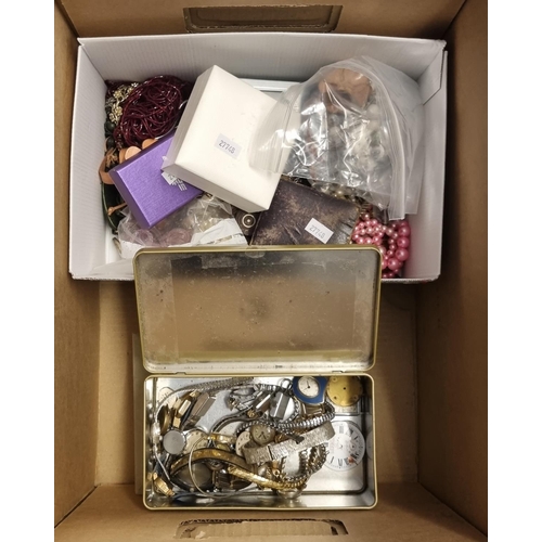 294 - Box of assorted costume jewellery and watches.   (B.P. 21% + VAT)