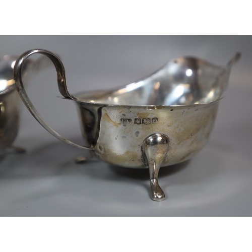 309 - Pair of silver helmet shaped sauce boats, Sheffield hallmarks.  6.4 troy oz approx.  (2)  (B.P. 21% ... 