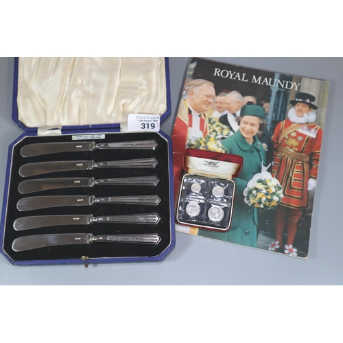 319 - Royal Maundy Royal Mint silver coin set dated 1982 in fitted box and the Pictorial History of the Ro... 