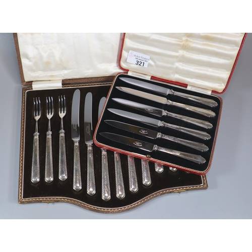 321 - Cased set of twelve silver handled knife and fork set together with a cased Art Deco silver handled ... 