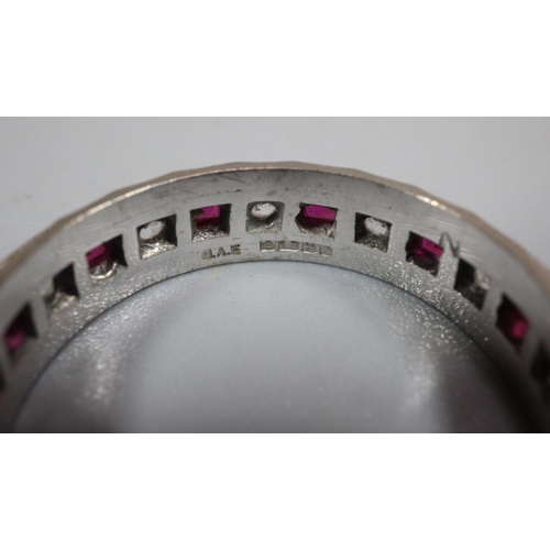 322 - 18ct white gold diamond and ruby eternity ring.  5g approx.  Size P.  (B.P. 21% + VAT)