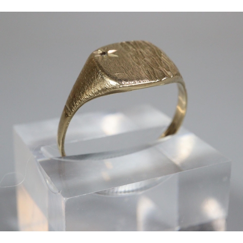 326 - 9ct gold signet ring with diamond chip.  1.7g approx.  Size Q1/2.  (B.P. 21% + VAT)