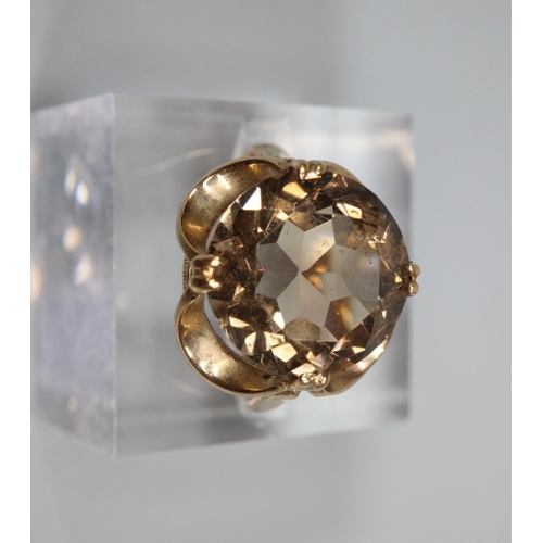 329 - 9ct gold smoky quartz dress ring.  3.2g approx.  Size K1/2.  (B.P. 21% + VAT)