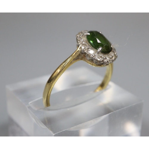 332 - 18ct gold on platinum diamond and green stone ring.  2.9g approx.  Size K1/2.  (B.P. 21% + VAT)