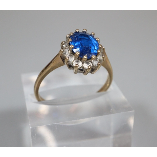 333 - 9ct gold blue and clear stone dress ring.  2.3g approx.  Size N1/2.  (B.P. 21% + VAT)