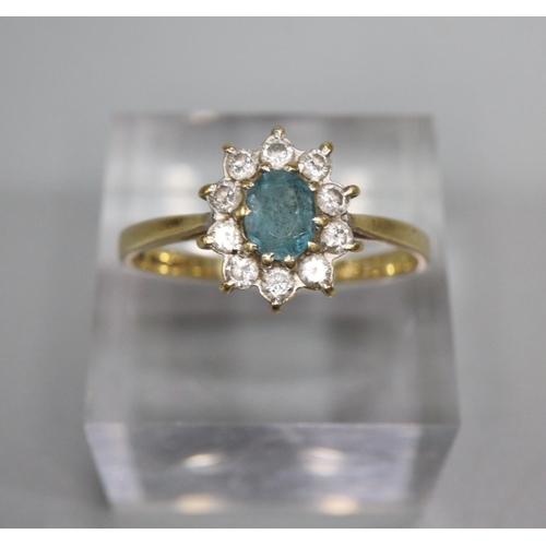 334 - 18ct gold diamond and aquamarine ring.  2.4g approx.  Size Q.  (B.P. 21% + VAT)