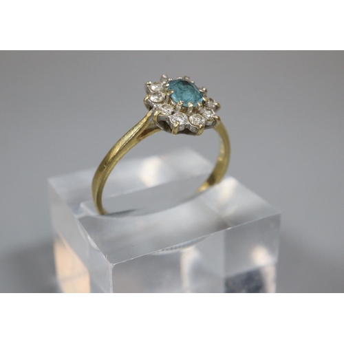 334 - 18ct gold diamond and aquamarine ring.  2.4g approx.  Size Q.  (B.P. 21% + VAT)