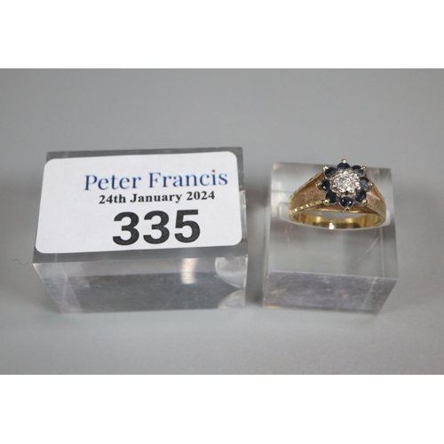 335 - 18ct gold diamond and sapphire ring.  5g approx.  Size K1/2. (B.P. 21% + VAT)