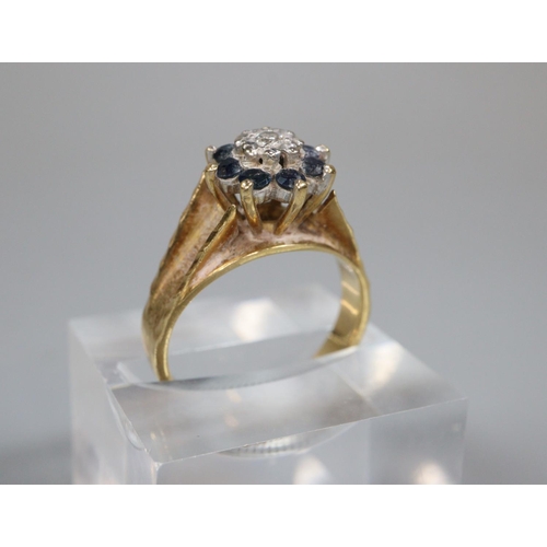 335 - 18ct gold diamond and sapphire ring.  5g approx.  Size K1/2. (B.P. 21% + VAT)