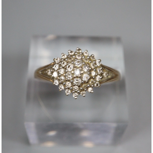 336 - 9ct gold diamond multi cluster ring.  3.3g approx.  Size N1/2.  (B.P. 21% + VAT)