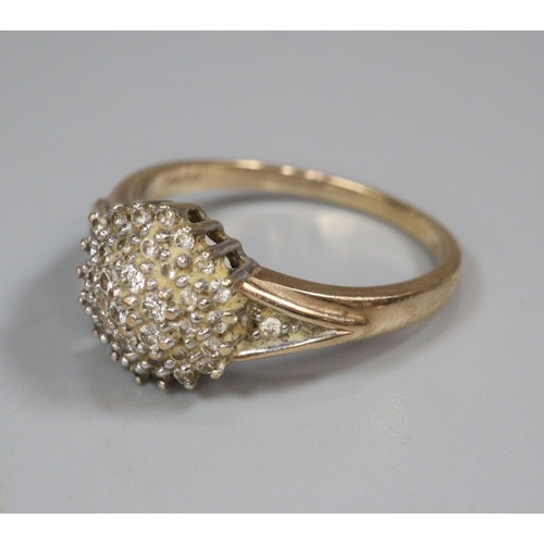 336 - 9ct gold diamond multi cluster ring.  3.3g approx.  Size N1/2.  (B.P. 21% + VAT)