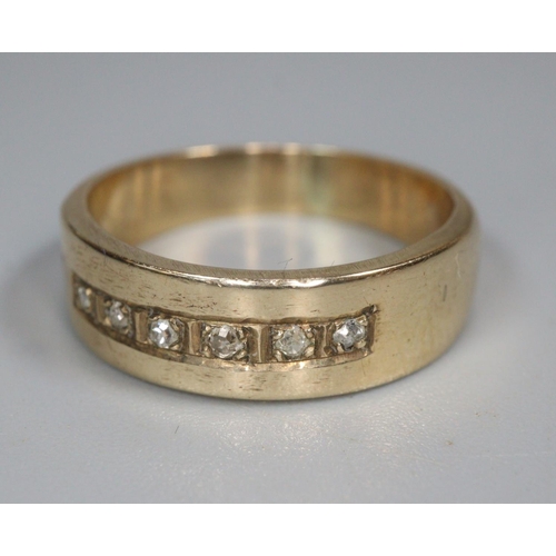 347 - Yellow metal six stone diamond ring, unmarked.  3.6g approx.  Size K1/2.   (B.P. 21% + VAT)