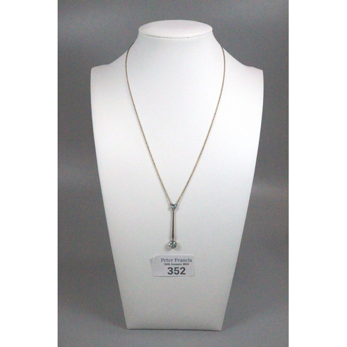 352 - 15ct gold chain with aquamarine drop pendant.  3g approx.   (B.P. 21% + VAT)