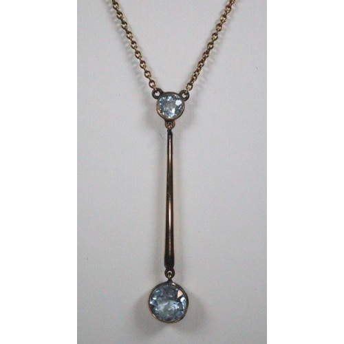 352 - 15ct gold chain with aquamarine drop pendant.  3g approx.   (B.P. 21% + VAT)