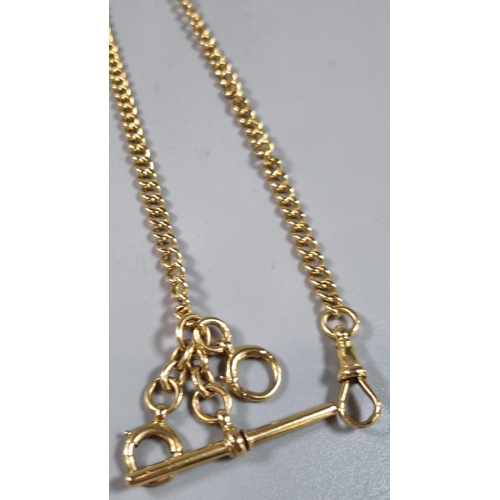 379 - 18ct gold curb link Albert pocket watch chain with T bar.  39.3g approx.  56cm long approx.   (B.P. ... 