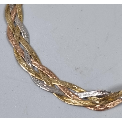 384 - 9ct gold tricolour weave design bracelet.  5g approx.   (B.P. 21% + VAT)