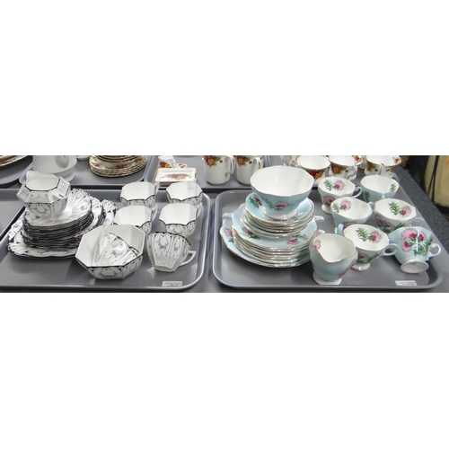 420 - Three trays of mostly china to include: a Foley 'Glengarry Thistle' part teaset, a  21 piece Shelley... 