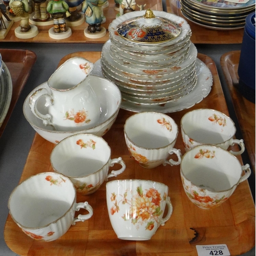 428 - Tray of floral design teaware to include: teacups and saucers, milk jug, sugar bowl, plates etc. Tog... 