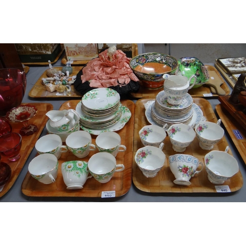 440 - Four trays of mostly china to include: two part teasets; one daisy design and one Royal Albert 'Frag... 