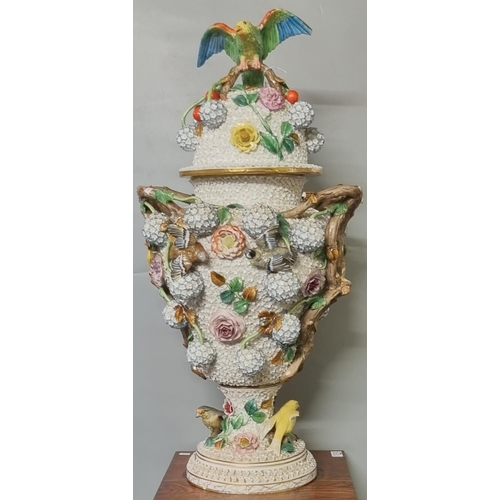 446 - Large Meissen porcelain 'Schneeballen' urn and cover of baluster form with branch handles, the domed...