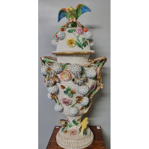 446 - Large Meissen porcelain 'Schneeballen' urn and cover of baluster form with branch handles, the domed... 