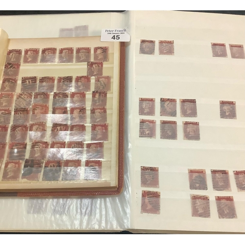 45 - Great Britain range of Victorian Penny Red stars and plate numbers in two stockbooks, 500+ stamps.  ... 
