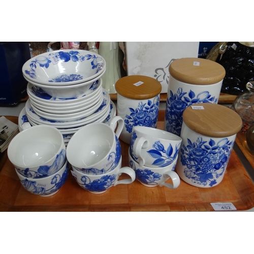 452 - Tray of Portmeirion pottery 'Harvest Blue' design items to include: teacups and saucers, bowls, plat... 