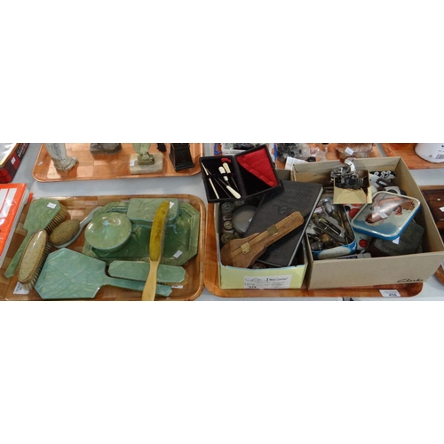 458 - Two trays of assorted items to include: vintage dressing table set and various other brushes, variou... 