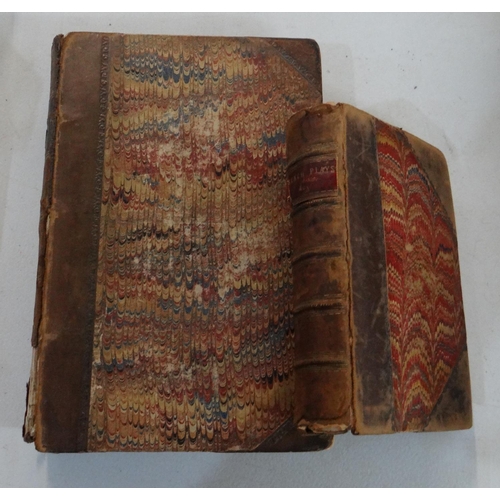 461 - Two antiquarian half leather bound hardback books with marbled boards; one miniature 'French Plays' ... 