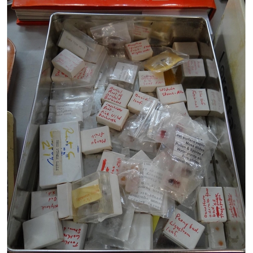 466 - Biscuit tin containing plant specimens imbedded in wax ready to be microtomed for microscopic analys... 