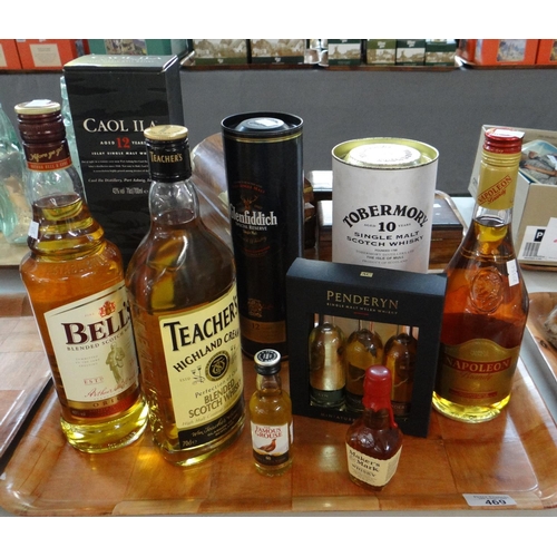 469 - Tray of alcohol to include; Bell's blended Scotch whisky; 70cl, 40%, Teacher's Highland cream blende... 