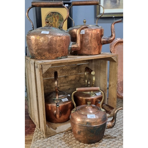 472 - Collection of five similar Victorian copper and brass kettles/teapots (5).   (B.P. 21% + VAT)