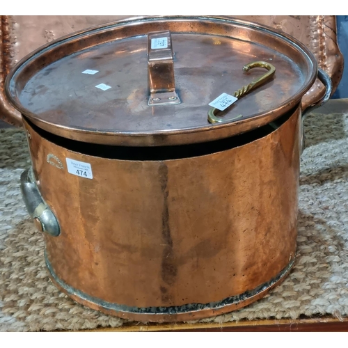 474 - 19th century copper lidded cooking pan marked 'Coburg Court Hotel'.   (B.P. 21% + VAT)