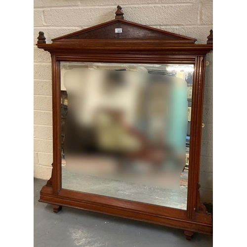 479 - Late 19th century mahogany and burr wood over mantle mirror. Label to the reverse 'Sidney Rowledge'.... 