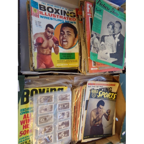 521 - Two boxes of vintage magazines to include: Boxing Illustrated, Boxing International, The Ring, Pictu... 