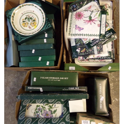 526 - Three boxes of Portmeirion 'Botanic Garden' items to include: Christmas plates, tea towels, plastic ... 