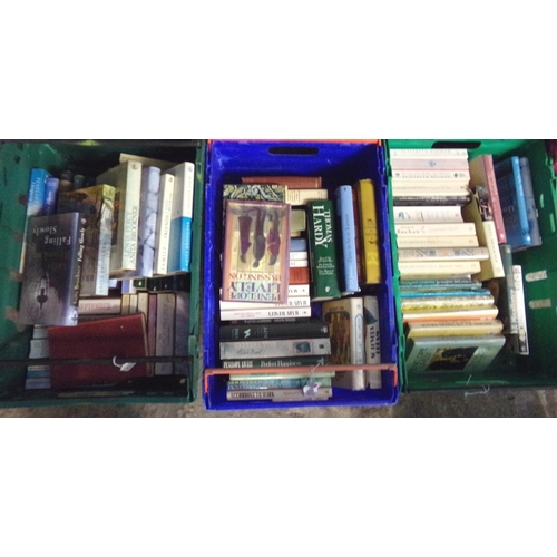 536 - Three boxes of books to include: various by Rosamunde Pilcher, Penelope Lively first editions; 'Heat... 